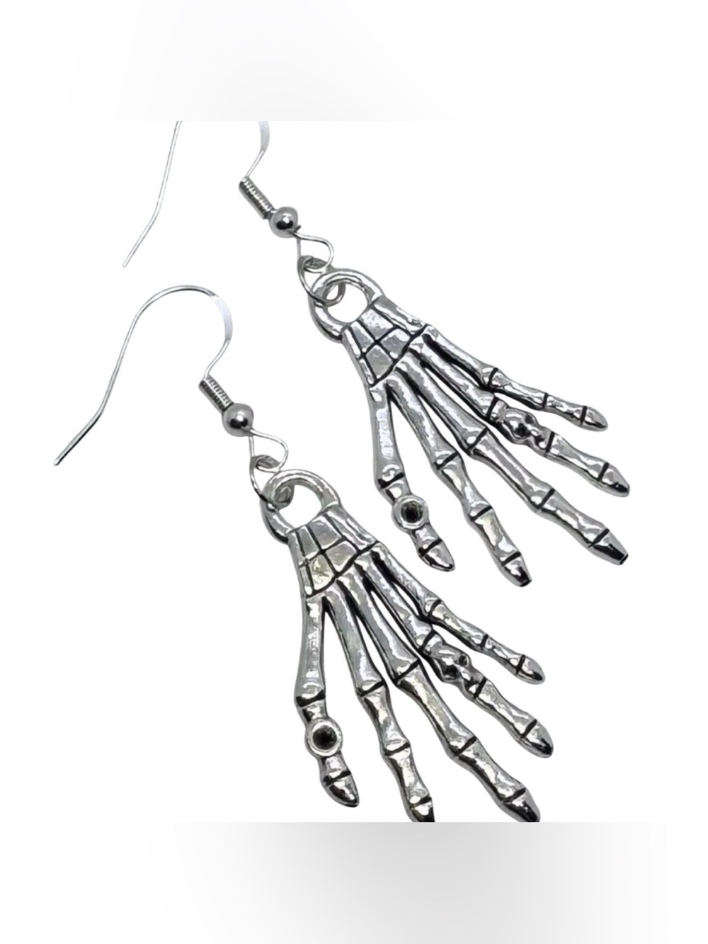 Halloween Skeleton Hands Sterling Silver Handmade Dangle/Fishhook Earrings